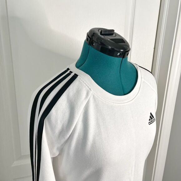 Adidas Classic Stripes Crewneck Long Sleeve Pullover Cotton Blend Sweatshirt - Picture 6 of 13